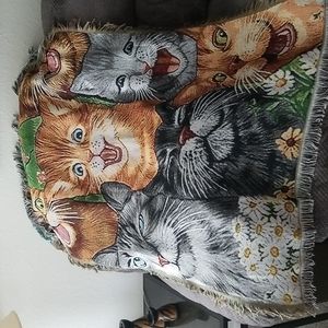 Crazy Cat Woven Throw Blanket New!